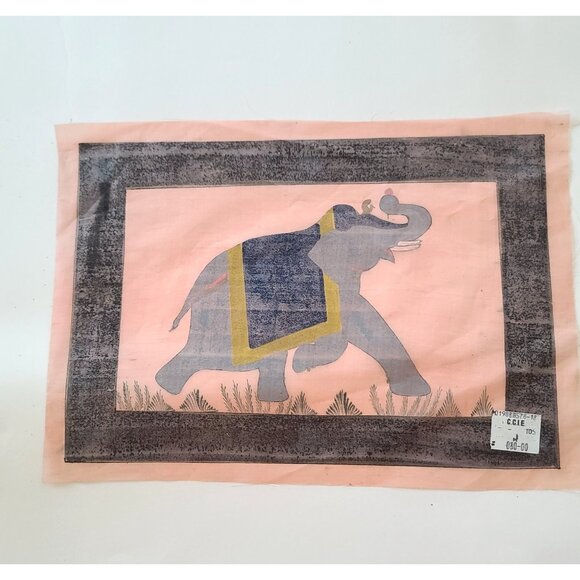 Vtg Hand Painted Elephant on Peach Silk Fabric Indian Art Unmounted 14"W X 10"H - Picture 2 of 4